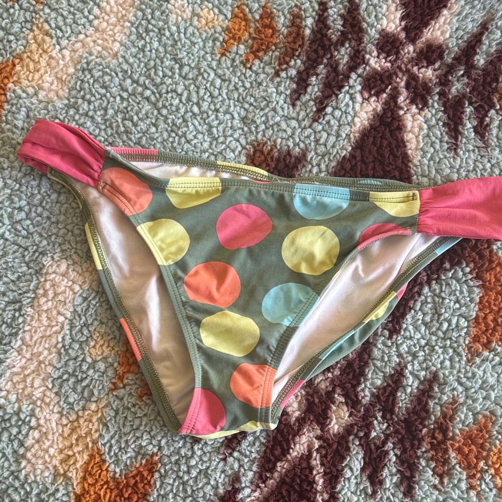 Polka Dot Bikini Bottoms in Olive with Multicolor Dots
